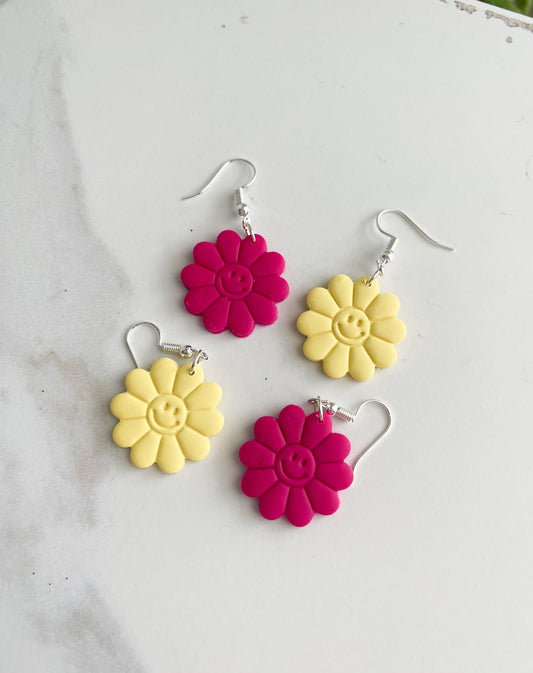 Smiley Face Flower Earrings